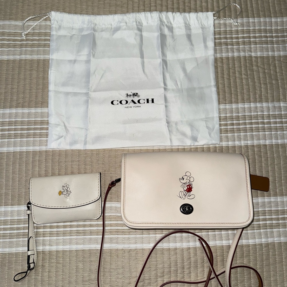 Coach Cream Crossbody Bag with Mickey Mouse Motif